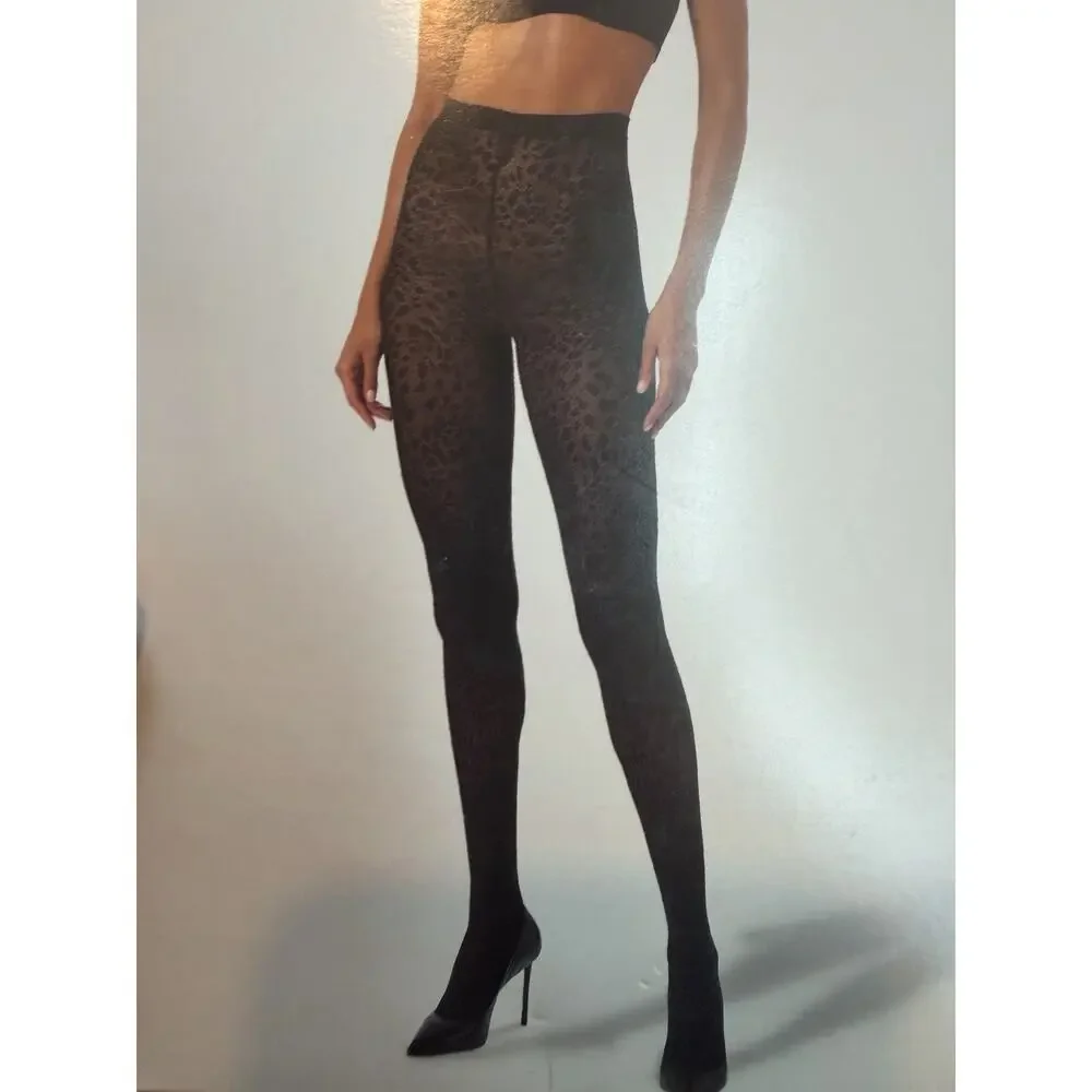 Wolford Pantera Tights Animal Jacqurd Knit Tights M Black $70 NIB
